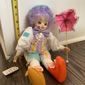 Colorful Clown Doll with Pink Umbrella